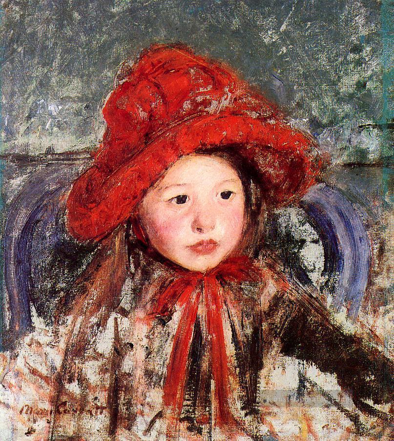 in einem großen roten Hut Impressionismus Mütter Kinder Mary Cassatt Kleines Mädchen Ölgemälde